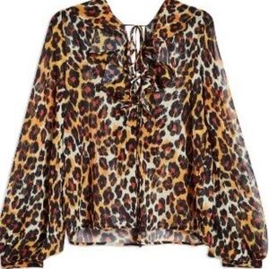 TOPSHOP- Leopard Ruffle Blouse-  Like New